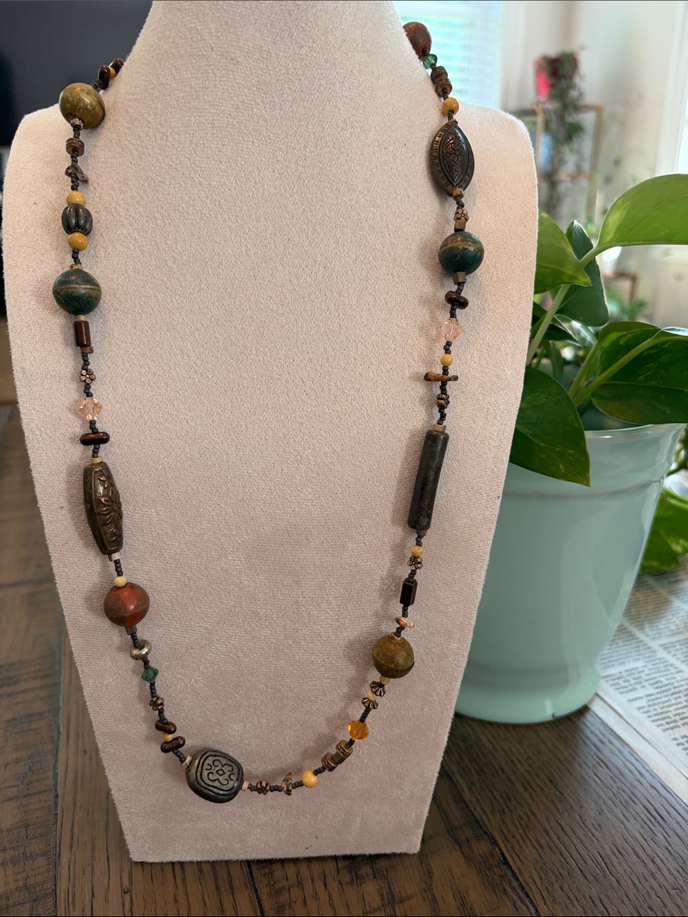 Handcrafted Multicolor Beaded Necklace with Earthy Accents